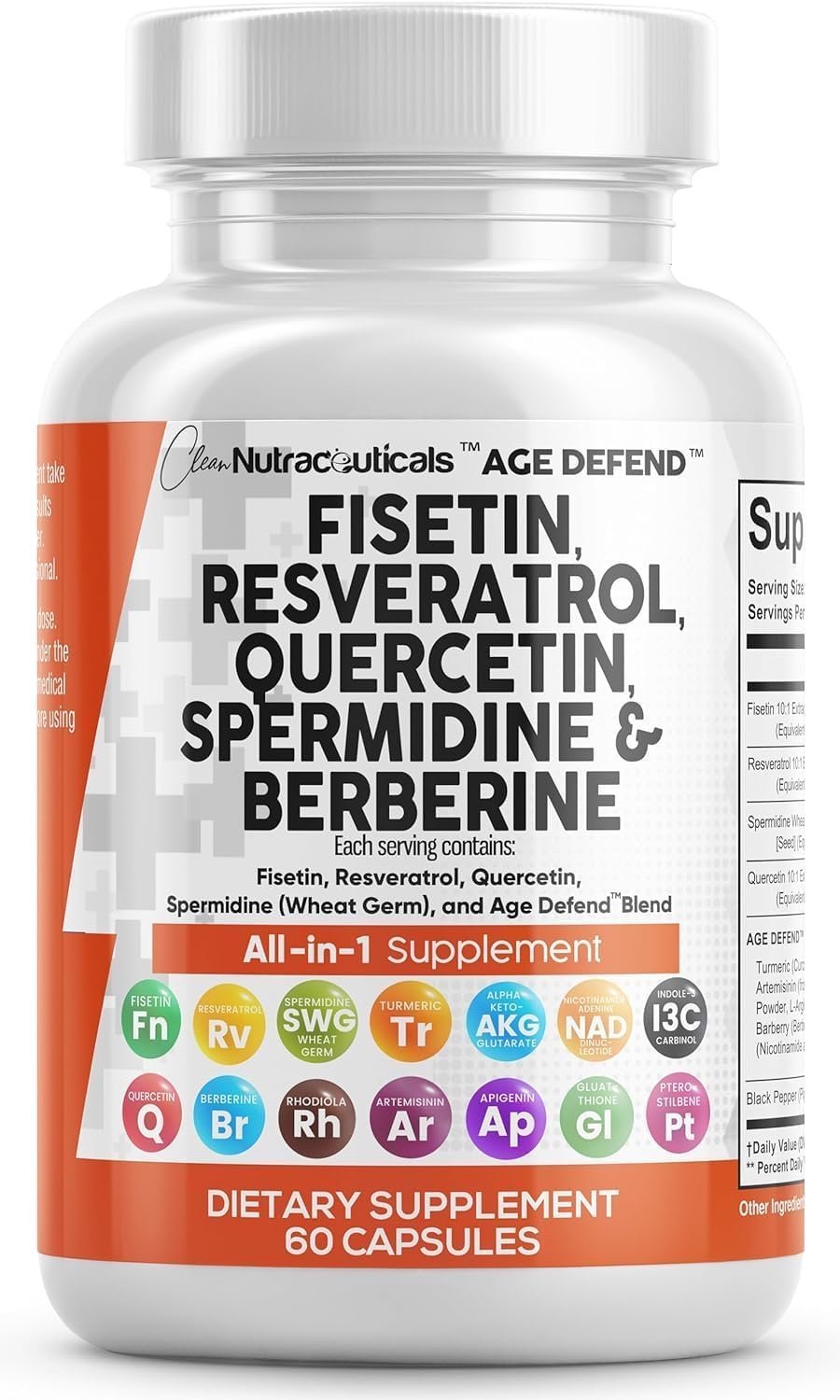 Clean Nutra Fisetin Quercetin Resveratrol Spermidine – Longevity Supplement with NAD Berberine Apigenin | Anti Aging Cellular Health Support Capsules 60 Count