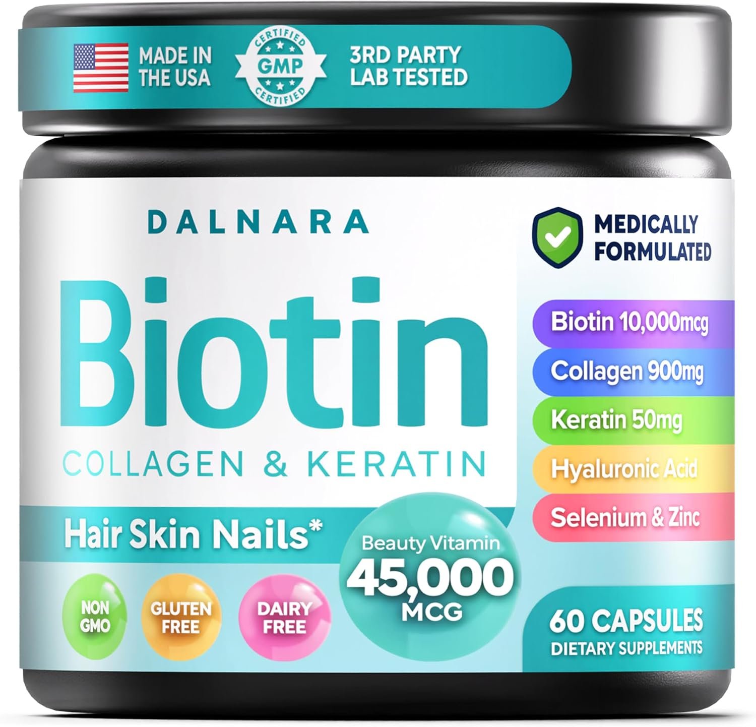 Biotin, Collagen & Keratin 60ct – Hair Skin & Nails Vitamin Women & Men