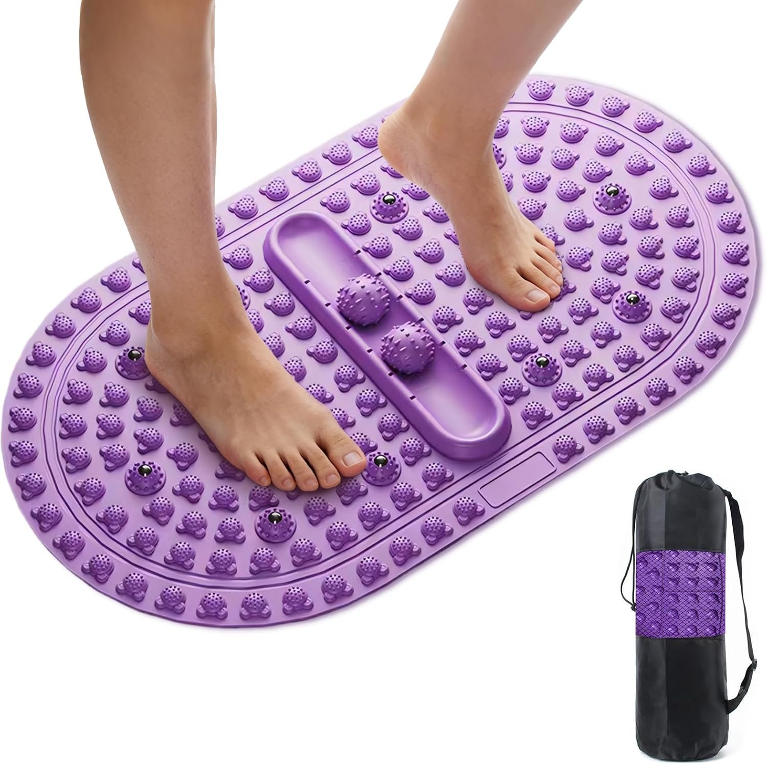 Extra-Large Foot Massage Mat 27″, Foot Acupressure Mat with 2 Massage Balls, Portable Reflexology Pressure Point Pad for Feet Relaxation, Fatigue Relief, Home Gym Office Standing Desk Use (Purple)