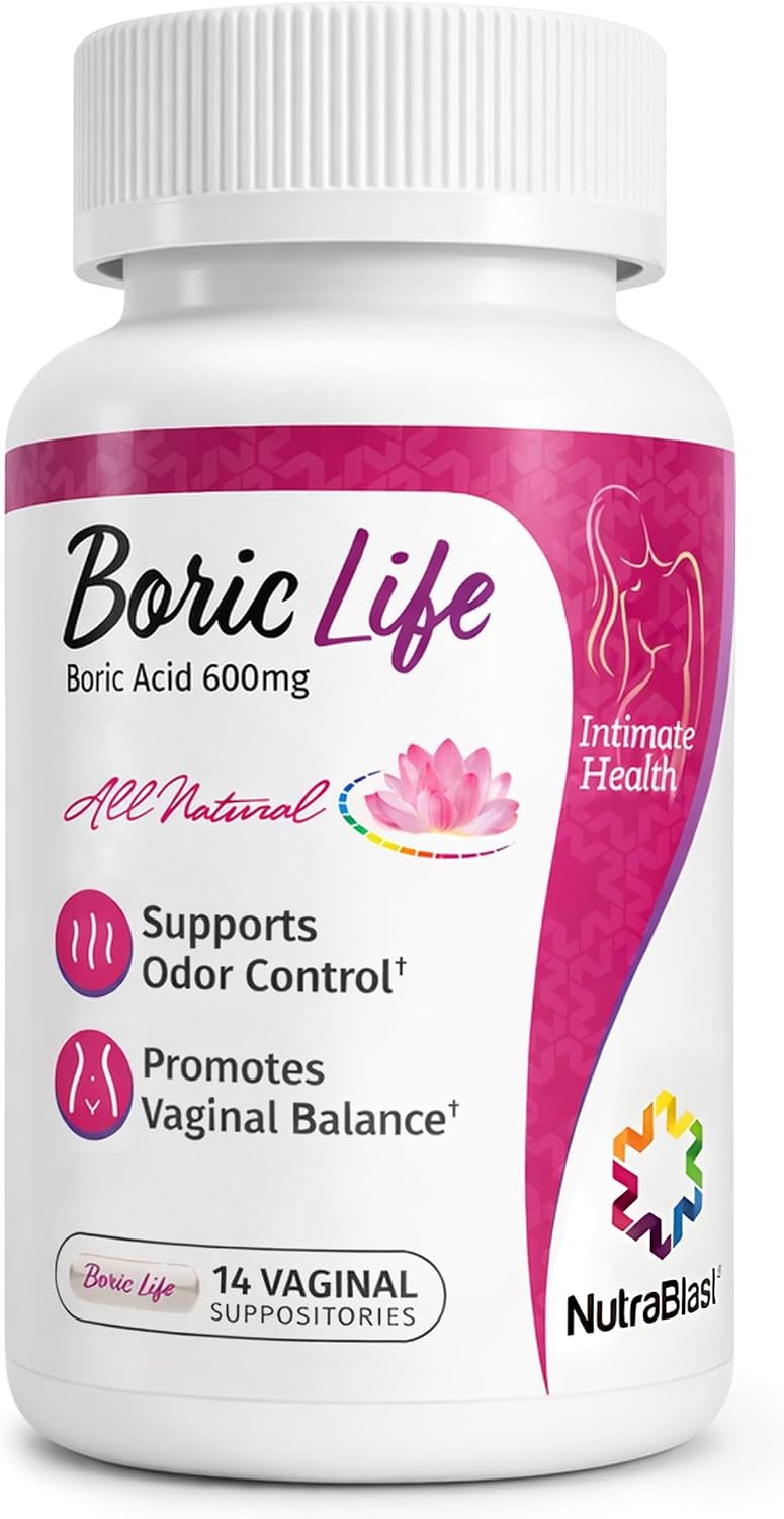 NutraBlast Boric Life Boric Acid Suppositories for Women 600mg, 14 Count