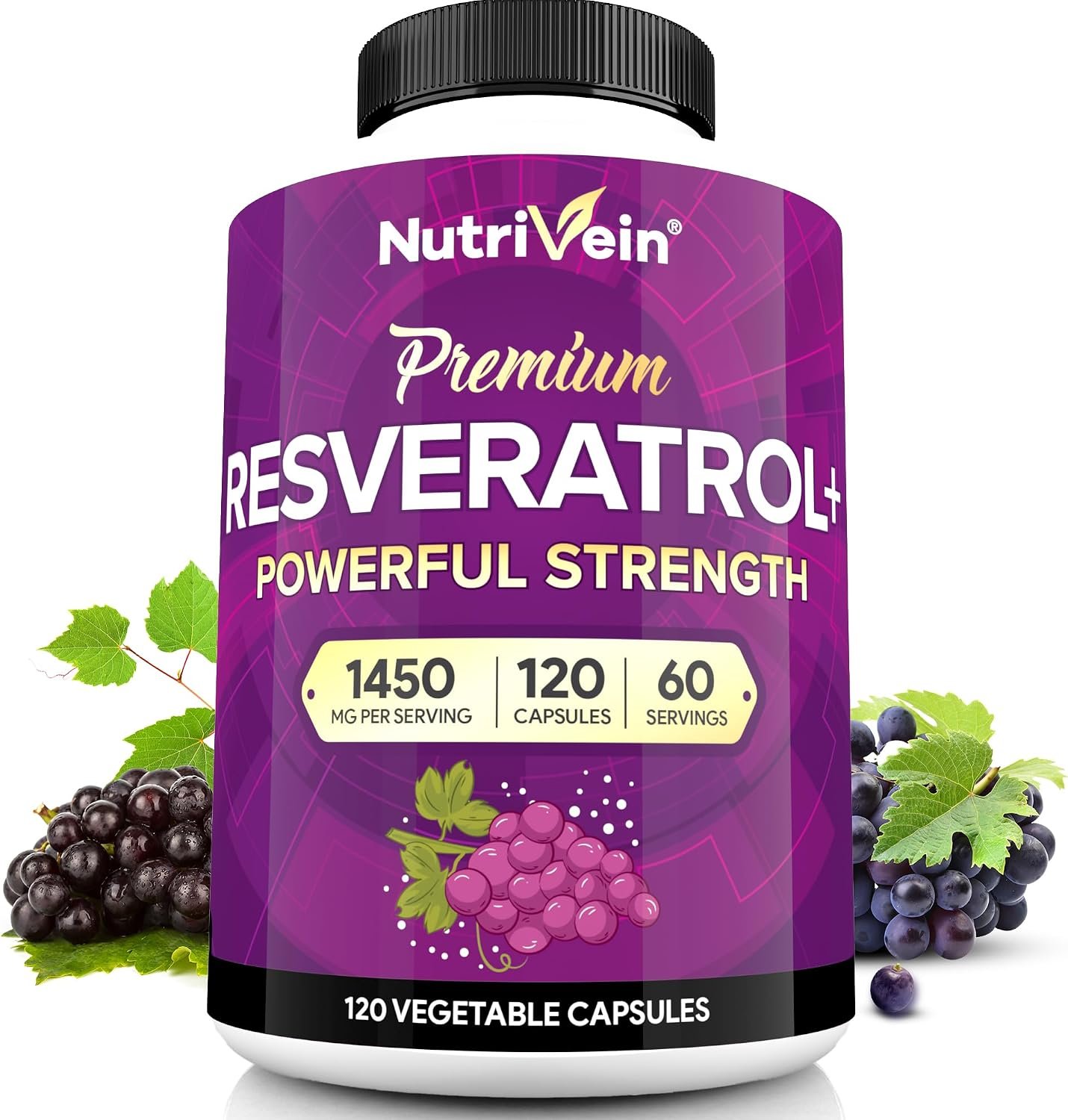 Nutrivein Resveratrol Supplement 1450 mg with Green Tea & Acai – 120 Caps