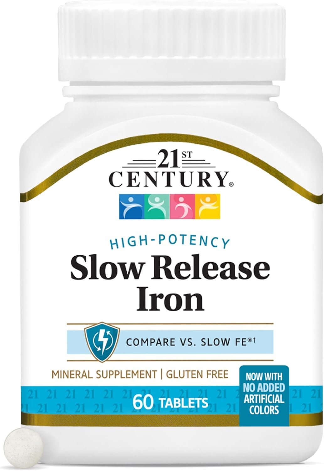 21st Century Slow Release Iron 45mg Tablets, Gentle on Stomach, 60 Count