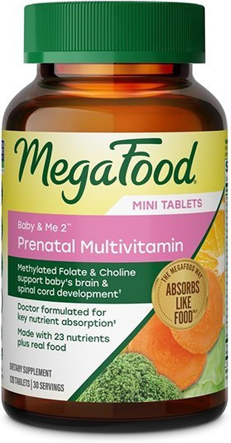 MegaFood Baby & Me 2 Prenatal Vitamins, Doctor Formulated, 120 Mini Tablets