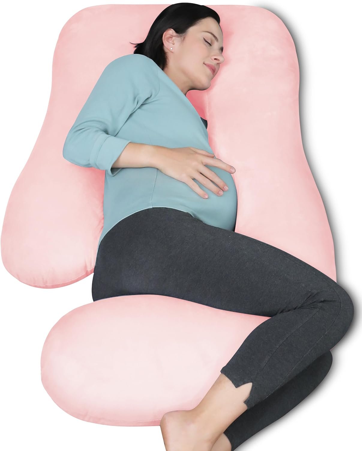 MOON PARK Pregnancy Pillows for Sleeping – U Shaped Full Body Maternity Pillow with Removable Cover – Support for Back, Legs, Belly, Hips – 57 Inch Pregnancy Pillow for Women – Pink