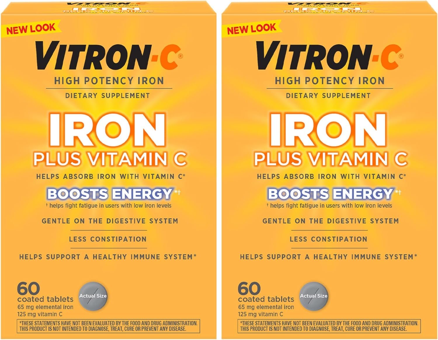 Vitron-C Iron Supplement Plus Vitamin C, Immunity Support, 60 Ct, 2 Pk