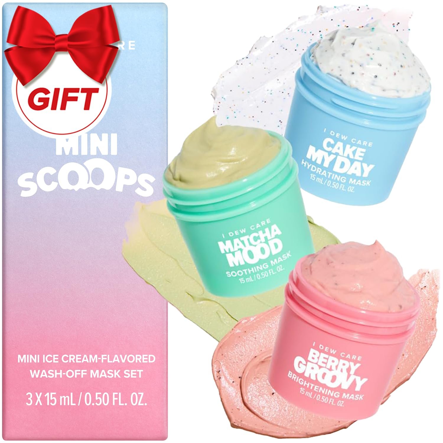 I DEW CARE Wash Off Face Mask Skincare Gift Set – Mini Scoops | Facial Masks, Matcha, Korean Skincare, Pore Cleansing Mask, Cruelty-Free, Travel Size, Mini Set, Stocking Stuffers, Teen Girl Gift Set