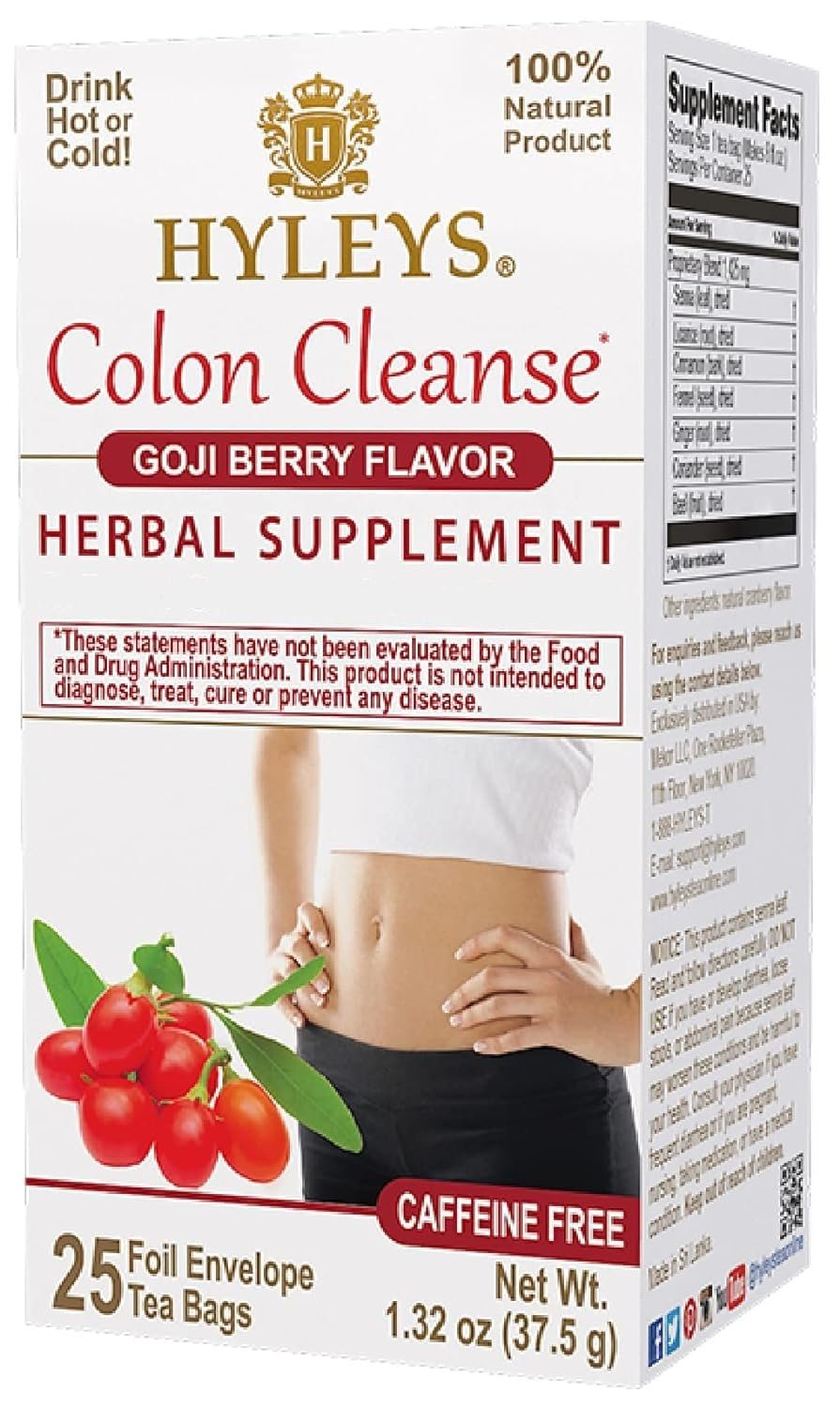 Hyleys Colon Cleanse Tea, Goji Berry Flavor, 100% Natural, 25 Tea Bags
