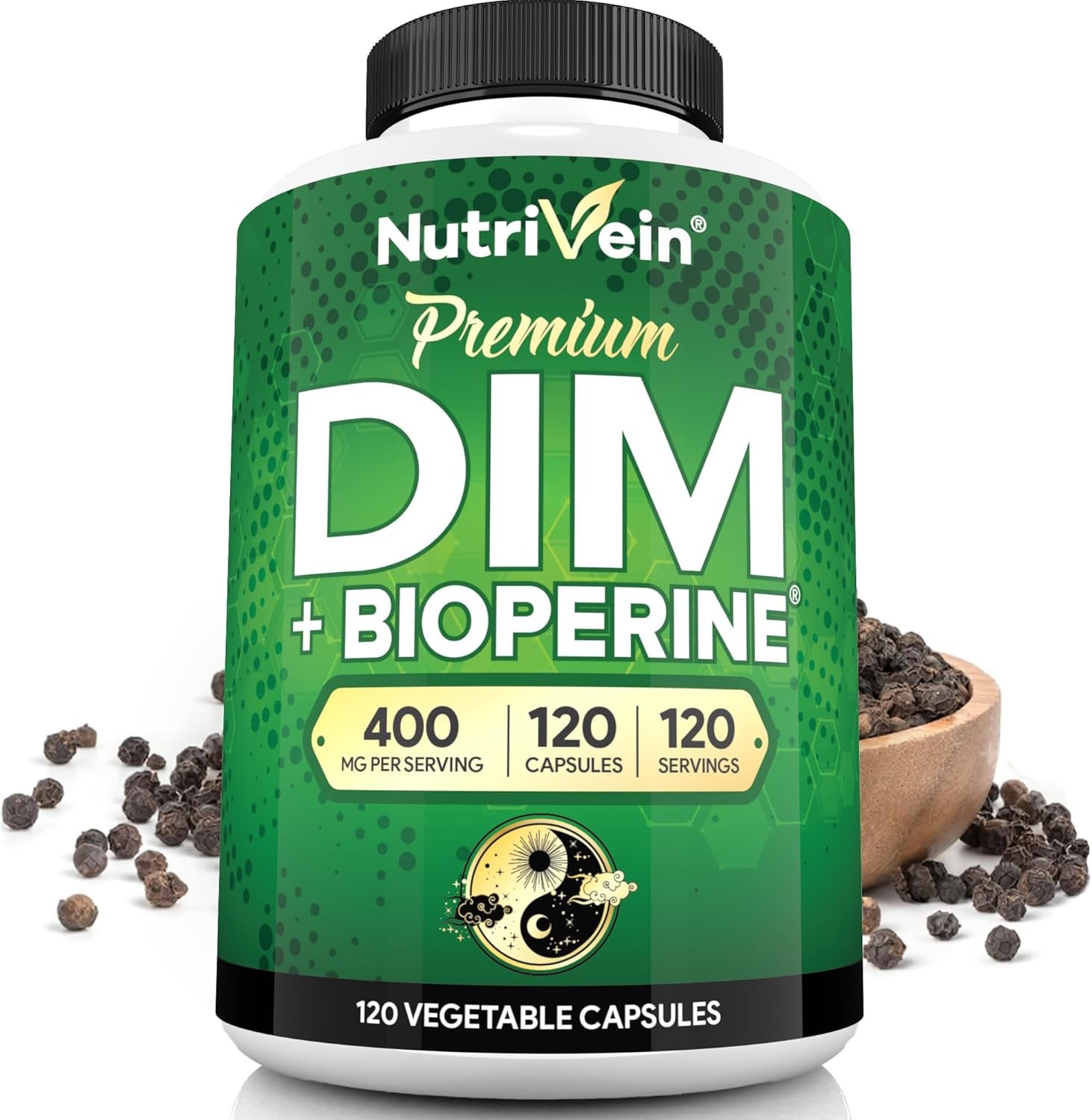 Nutrivein DIM Diindolylmethane Supplement 400 mg – 120 Capsules, Bioperine
