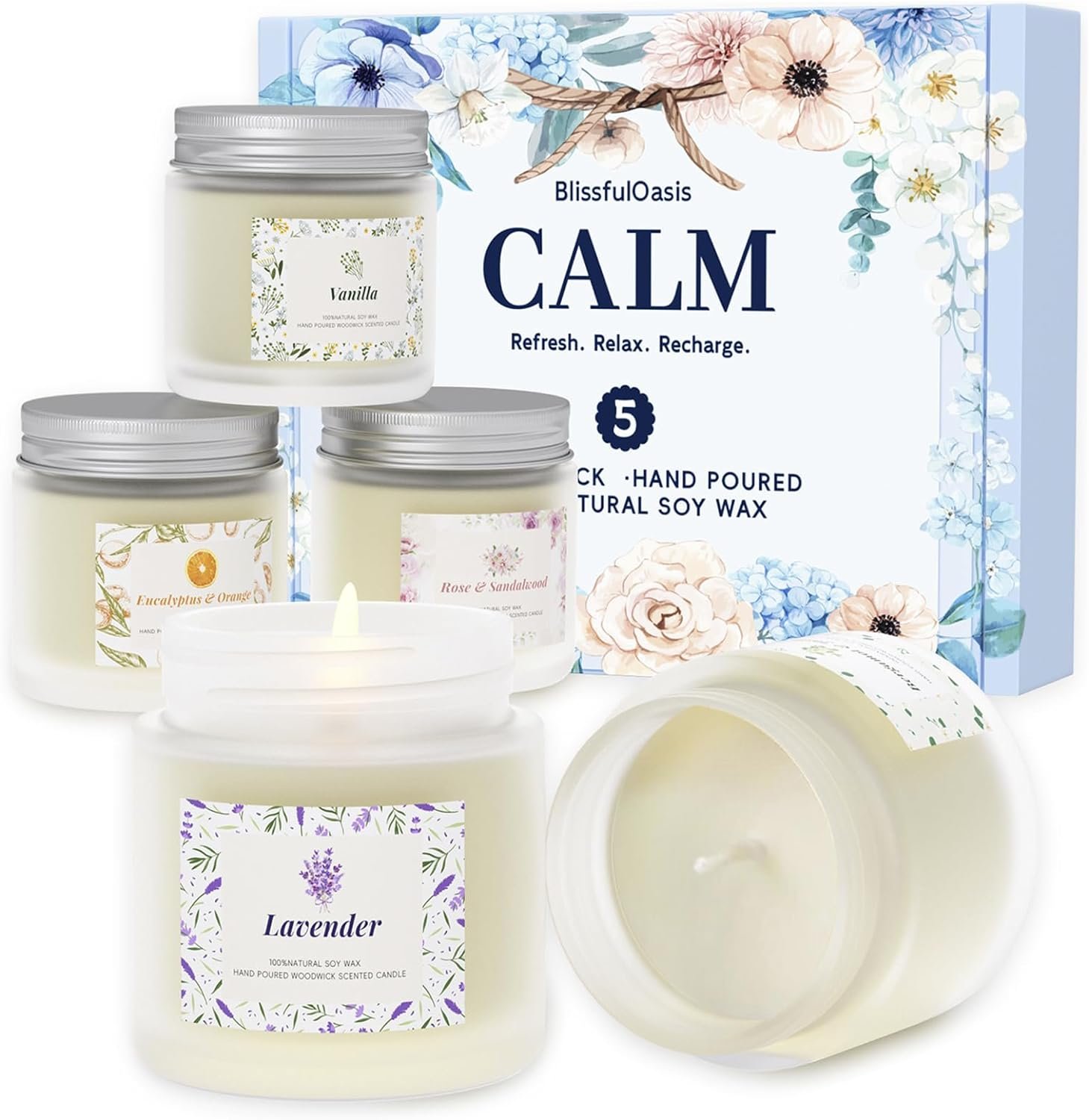BlissfulOasis Scented Candles, Candles for Women, 5 Pack