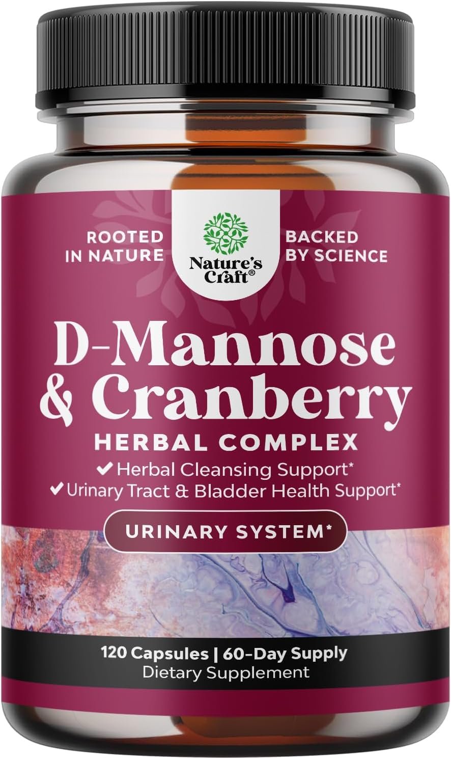 D Mannose with Cranberry Supplement – Urinary Tract Support – 120 Capsules