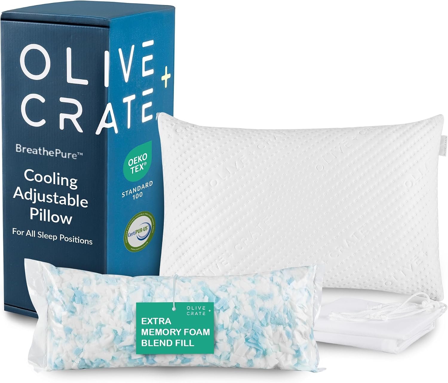 Olive + Crate Adjustable Loft Shredded Memory Foam Pillow – Queen Size