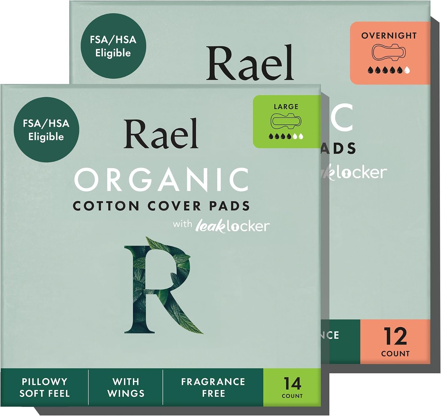 Rael Organic Cotton Cover Large & Overnight Pads, Heavy Absorbency (Bundle)