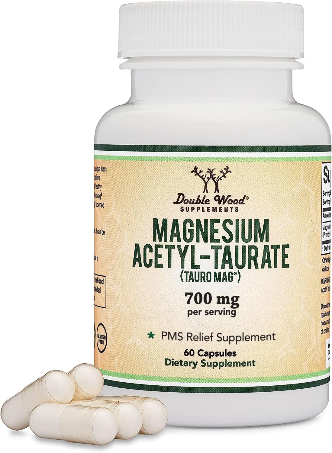 Magnesium Acetyl-Taurate TauroMag 700mg, Calm, Sleep + PMS, 60 Capsules