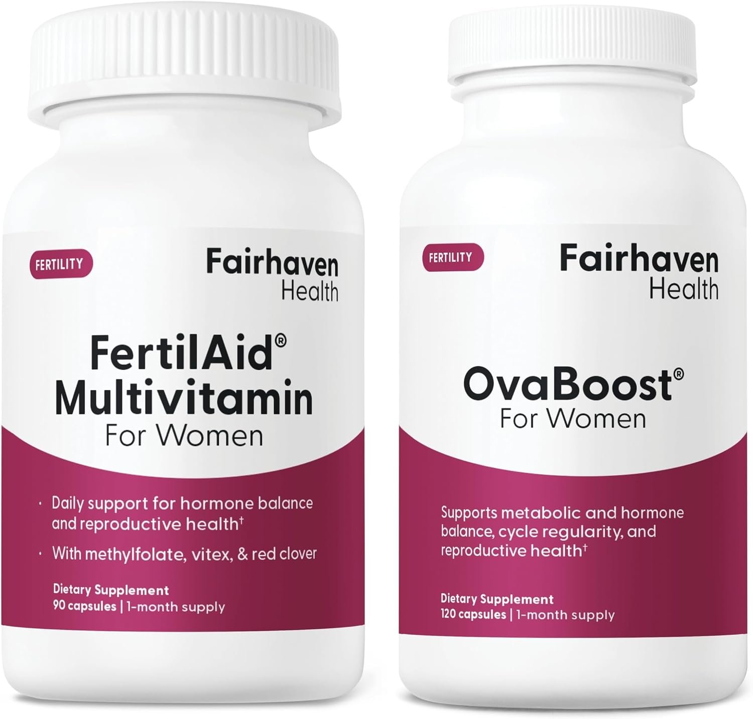 Fairhaven Health FertilAid Multivitamin, 90 Caps & OvaBoost, 120 Caps