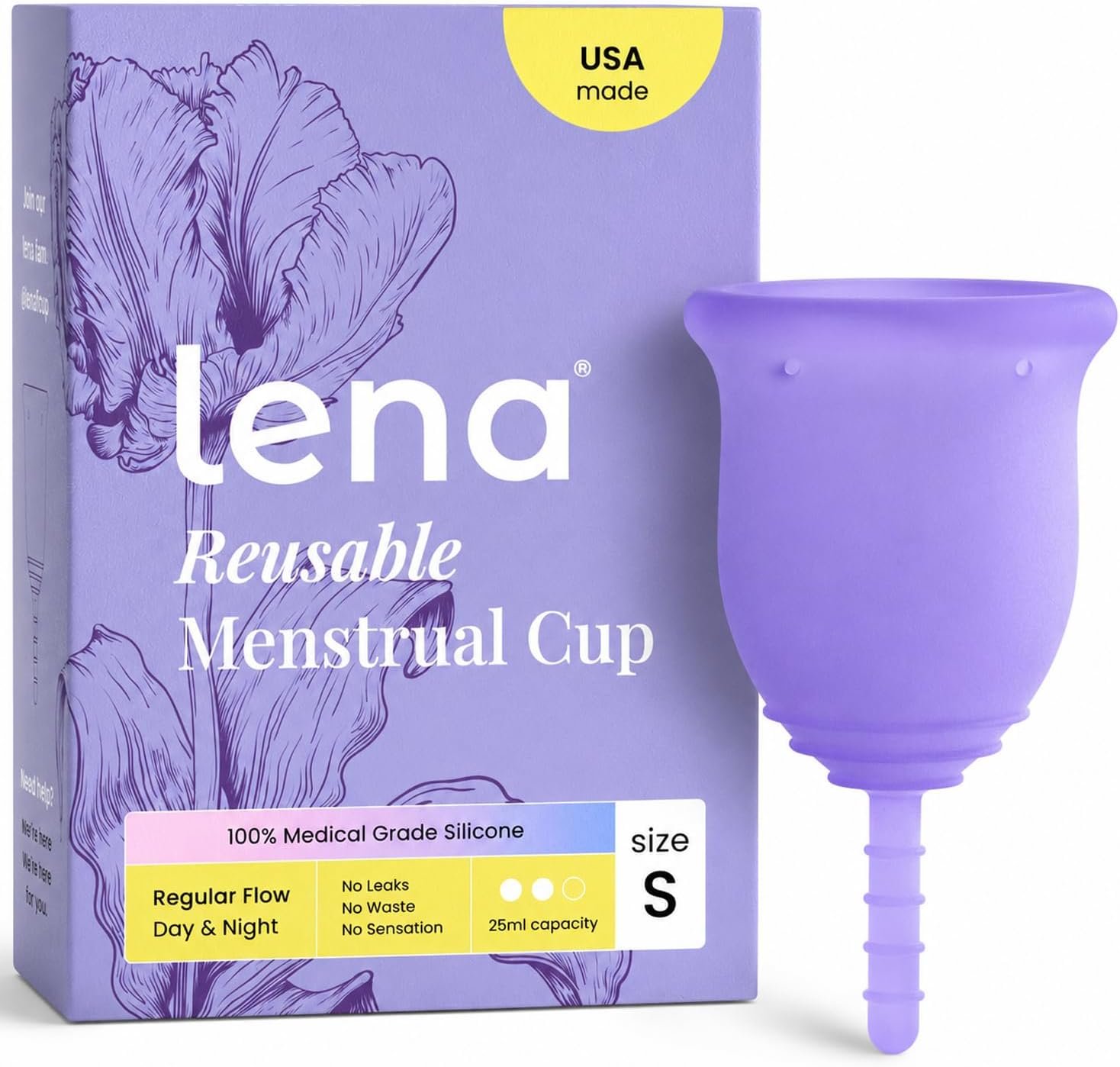 Lena Menstrual Cup – Soft Reusable Period Cups for Women – Small, Purple