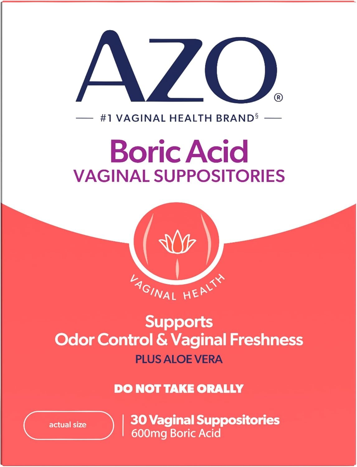 AZO Vaginal Boric Acid Suppositories for Women, 600mg, 30 Count