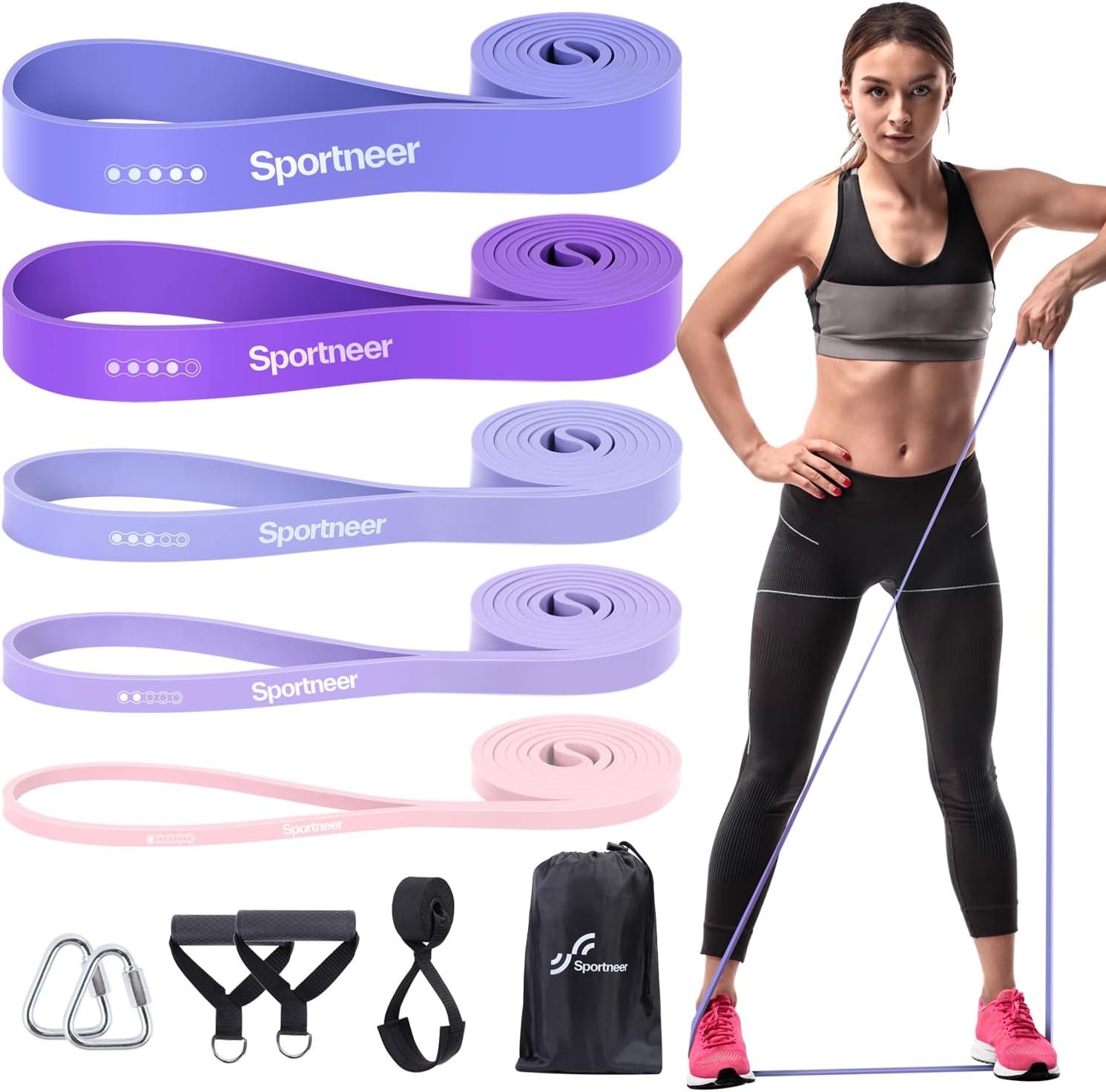Sportneer Resistance Bands for Working Out: Pull Up Bands 5-130lb 5 Levels Exercise Bands Workout Bands Set with Handles & Door Anchor Pull Up Assist Bands for Men Women Resistance Training