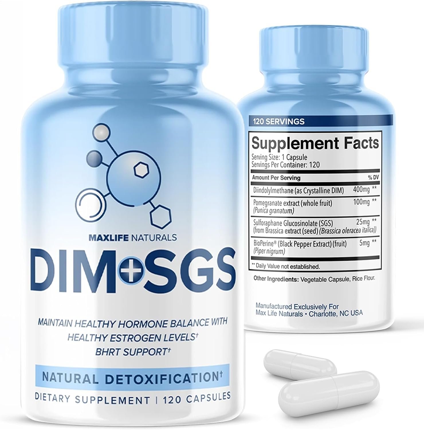 MaxLife Naturals DIM SGS 120 Capsules Hormone Balance Support Made in USA