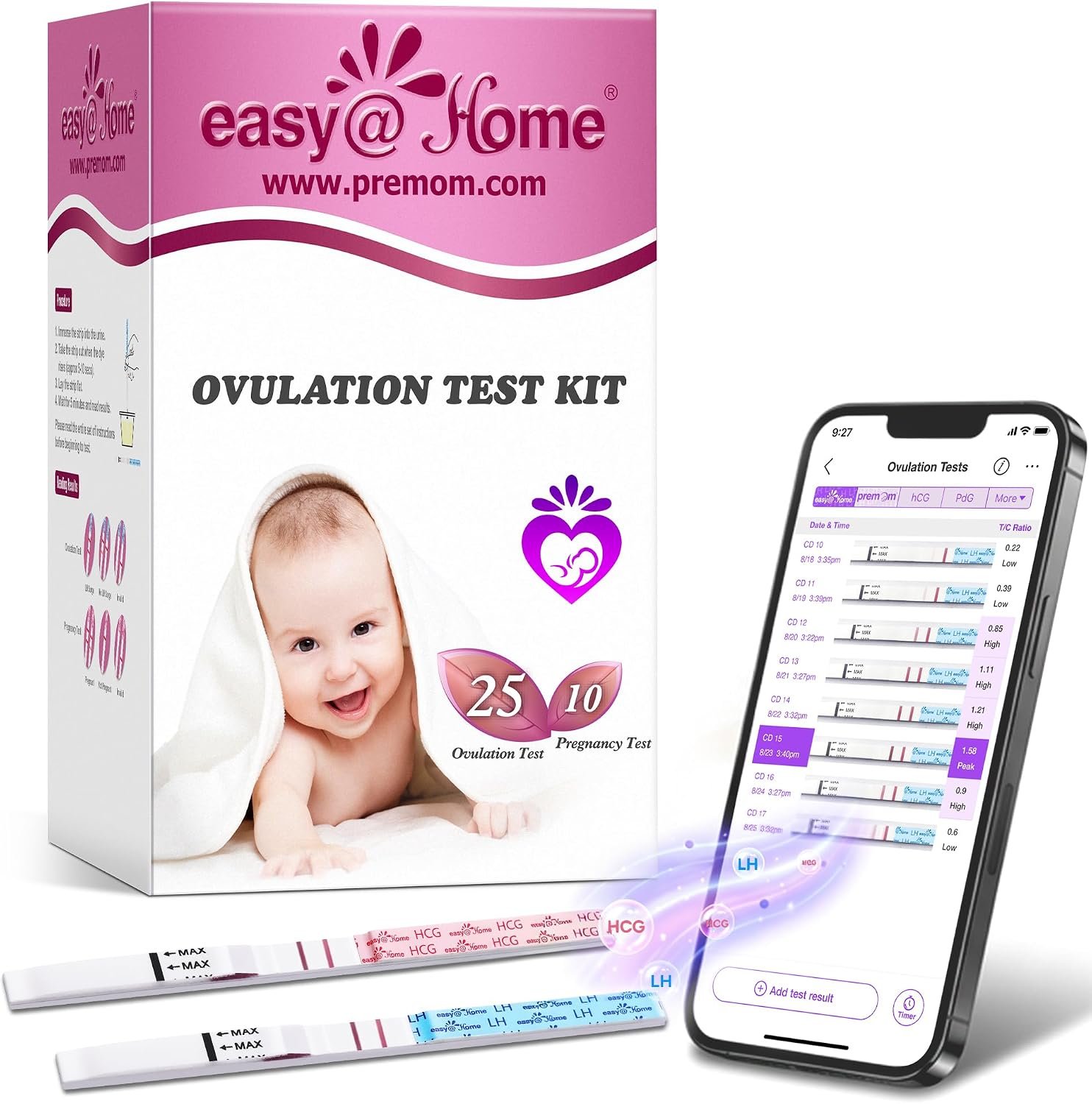 Easy@Home 25 Ovulation Test Strips + 10 Pregnancy Tests, OPK Test Strips