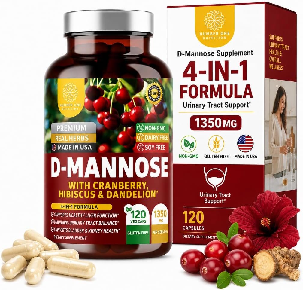 Premium D Mannose Supplement for Women and Men [Max Strength, 1350MG] Natural D-Mannose with Cranberry, Hibiscus and Dandelion for Urinary Tract Health, 120 Count (120 Count (Pack of 1)