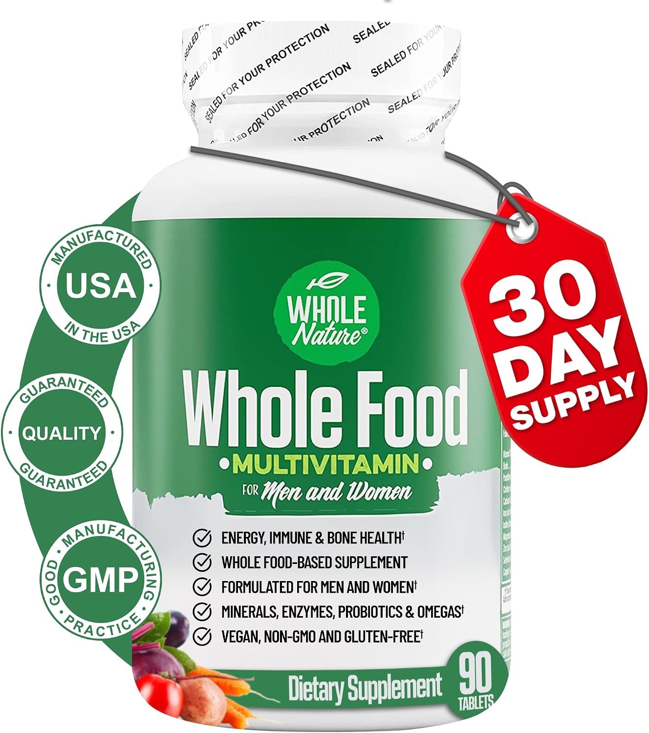 Whole Food Multivitamin for Men and Women Complete Daily Superfood Vitamins Plus Minerals Digestive Enzymes, Probiotics and Omegas. Plant Based Multi Vitamin, Non GMO (1)