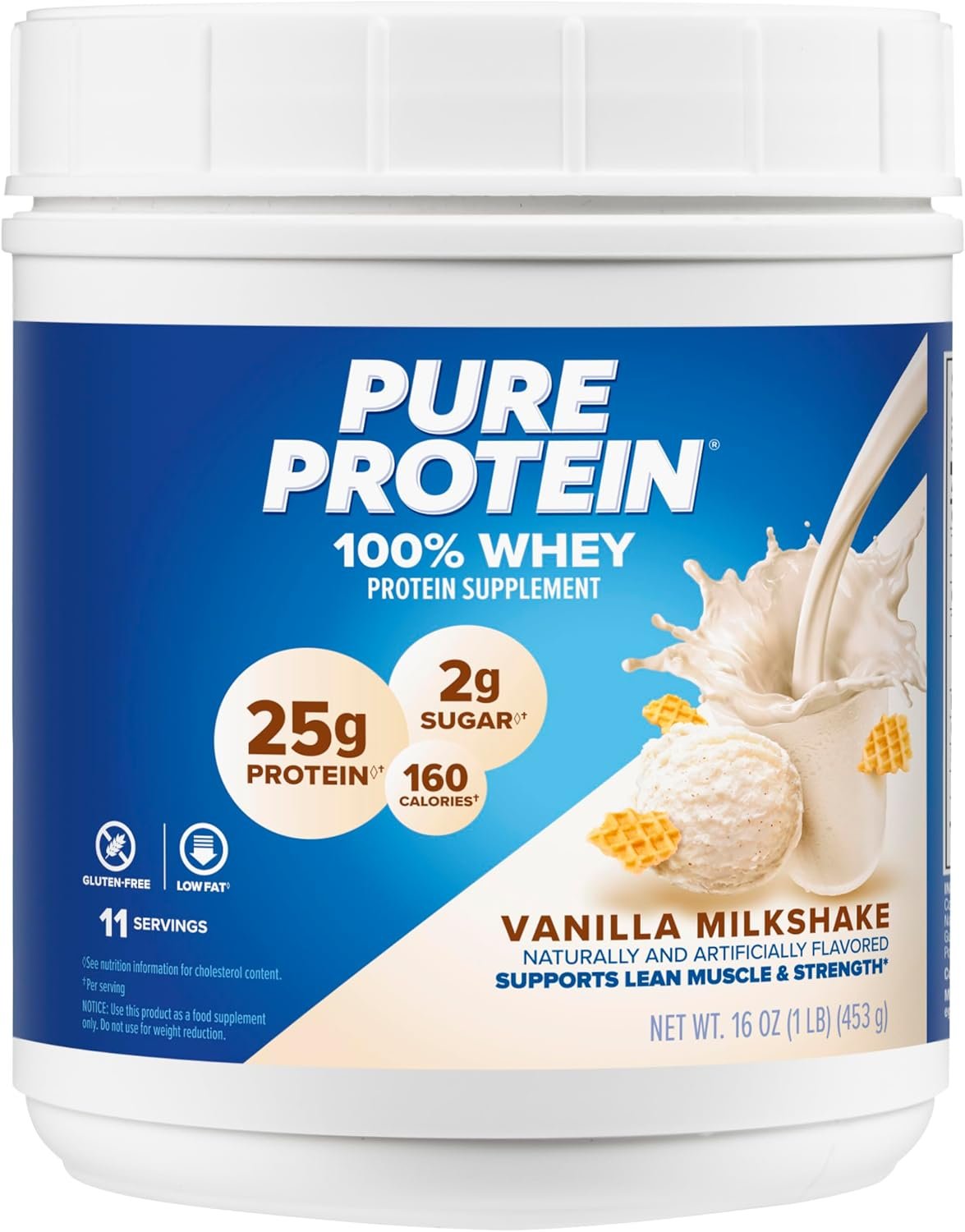 Pure Protein Powder, Vanilla Cream, Low Sugar, Gluten Free, 1 lb, Whey