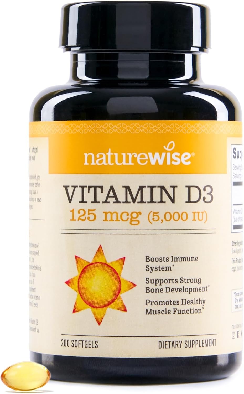 NatureWise Vitamin D3 5000IU Supplement, Immune Support, 200 Mini Softgels
