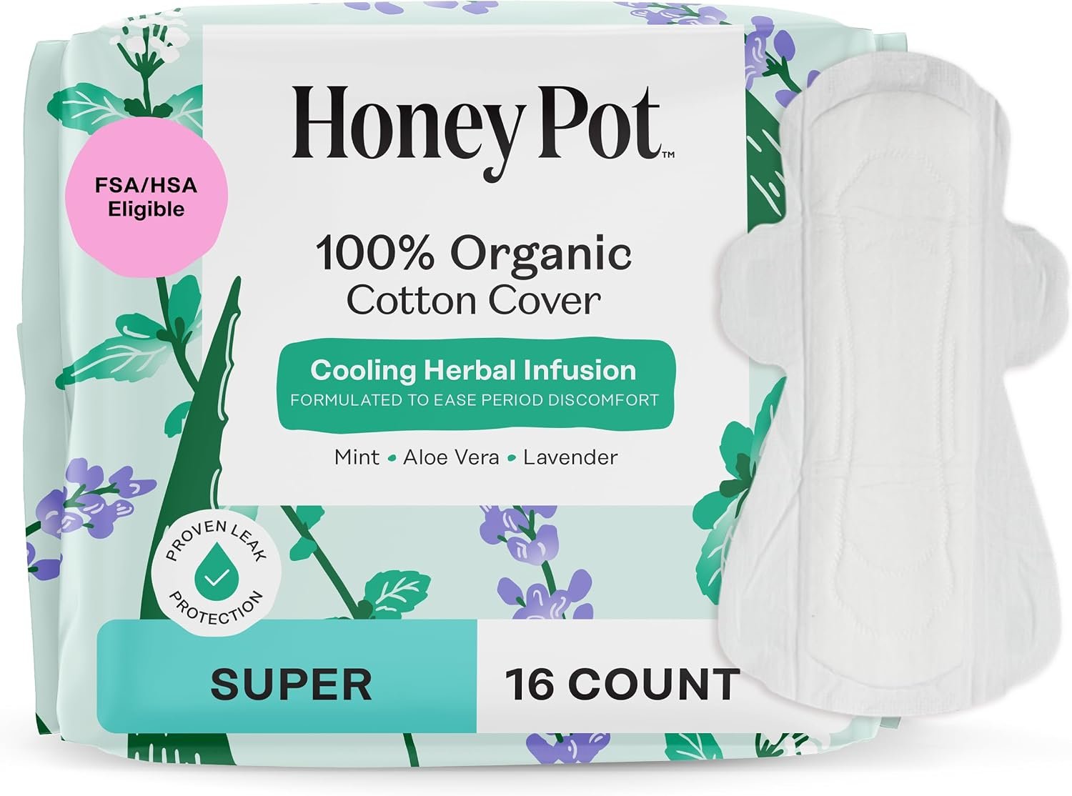 The Honey Pot Company – Cooling Herbal – Super – Pads for Women