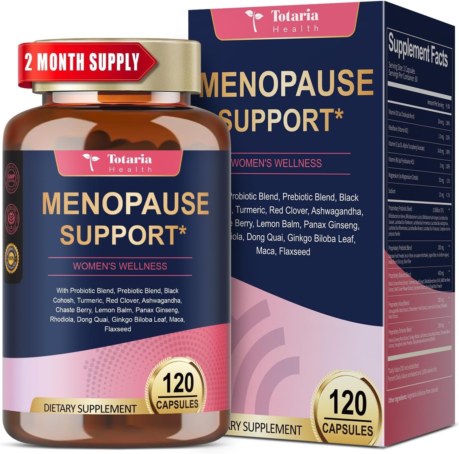 40-in-1 Menopause Supplements for Women, Multibenefit & Complete Black Cohosh for Hot Flashes, Night Sweats & Hormone Balance, w/ Probiotics, DIM, Vitex, Dong Quai, Red Clover and More, 120 Vegan Caps
