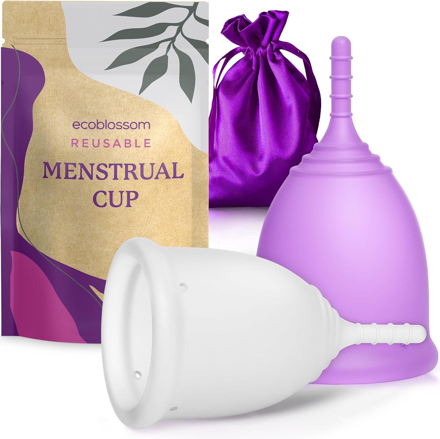 EcoBlossom Reusable Menstrual Cup Set – The Most Reliable Medical Grade Silicone Period Cups – Comfortably use for 12 Hours (2 Regular Cups)