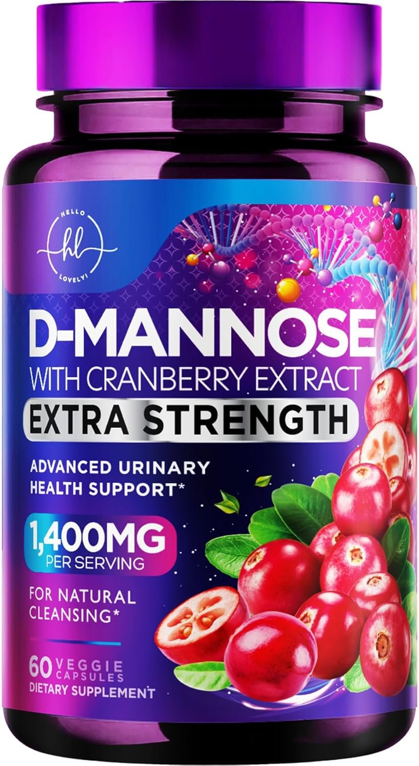 Organic D Mannose 1300mg Supplements – Extra Strength D-Mannose Capsules with Cranberry – for Natural Gentle Cleansing & Urinary Tract Health Support – Gluten Free, Bottled in USA – 60 Capsules
