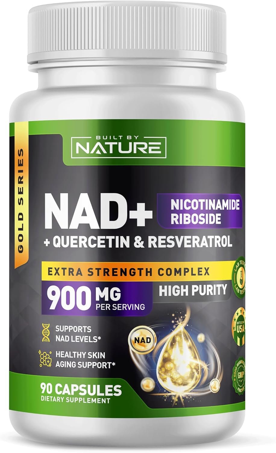 Built by Nature NAD Supplement, 90 Capsules with Nicotinamide Riboside, Quercetin & Resveratrol