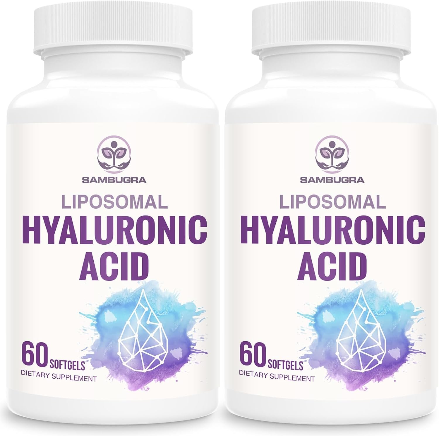 Sambugra Liposomal Hyaluronic Acid 1000mg, High BioavailabilityHyaluronic Acid Capsules, Dietary Supplement Support Skin and Bones, 120 Capsules (Pack of 2)