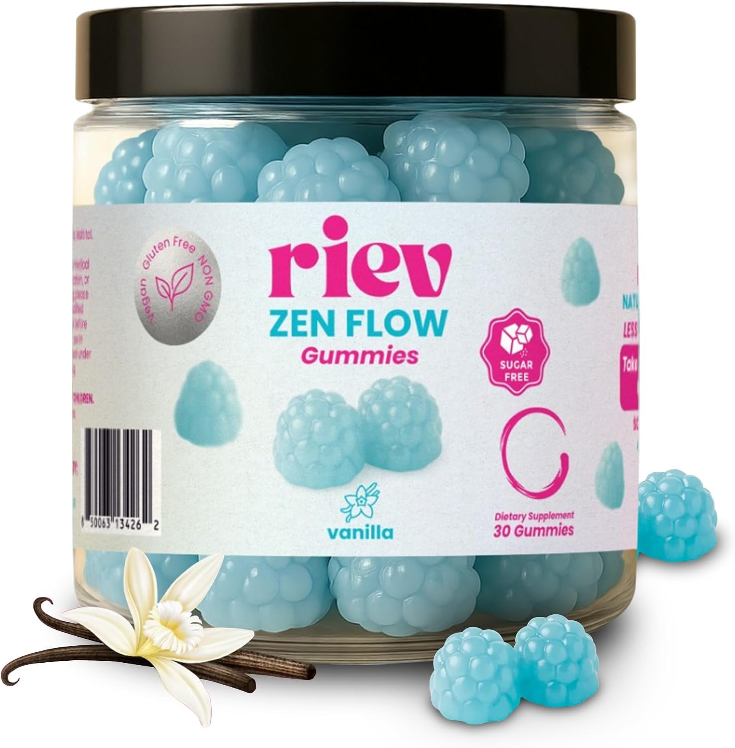 riev Zen Flow Gummies – Hormone & PMS Support for Women – Vegan, Non-GMO, Sugar Free – Luteal Phase Mood Balance – Ashwagandha, Chasteberry, B6, Vitamin E – 30 Count