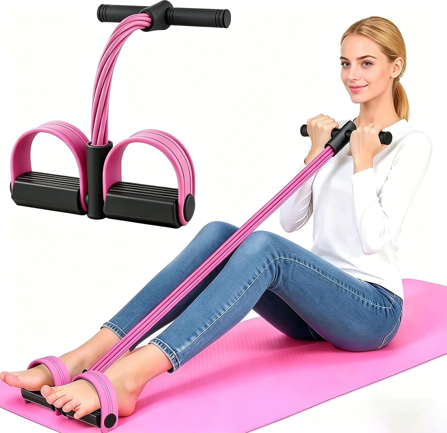 6-Tube Pedal Resistance Band for Women,Fixed High Resistance Foot Pedal Exerciser,Anti-Snap Home Gym Workout Equipment for Abdomen,Waist,Arm,Leg,Glutes,Full Body Toning & Strength Training