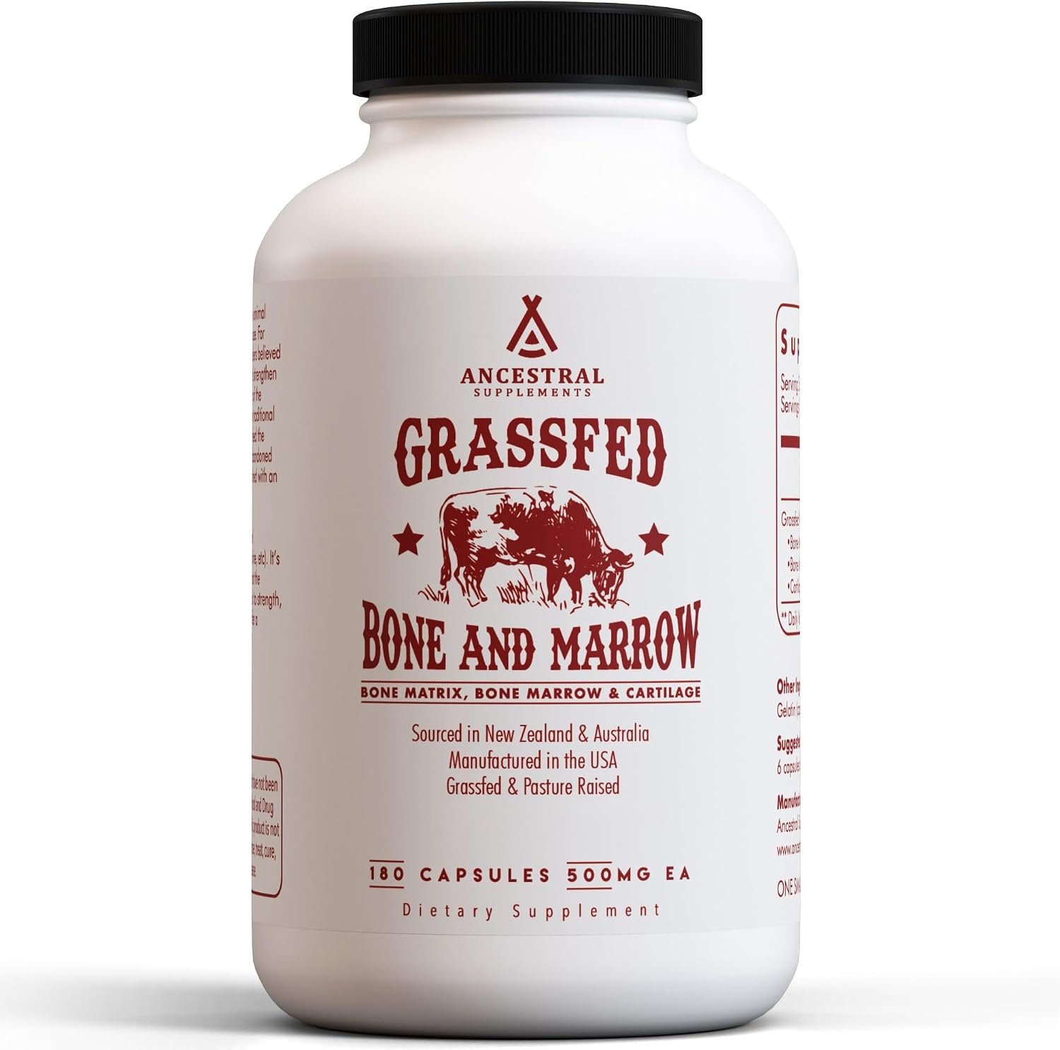 Ancestral Supplements Grass Fed Beef Bone and Marrow Supplement, 180 Ct
