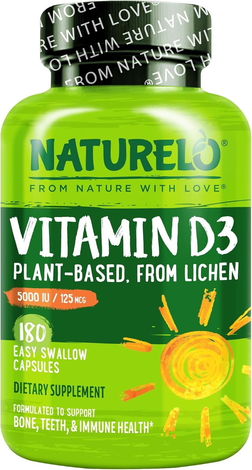 NATURELO Vitamin D3 5000 IU, Joint Support & Bone Health, 180 Count