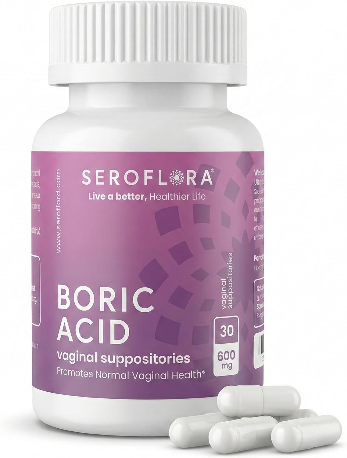 Seroflora Boric Acid Suppositories for Women 600mg, 30 Count