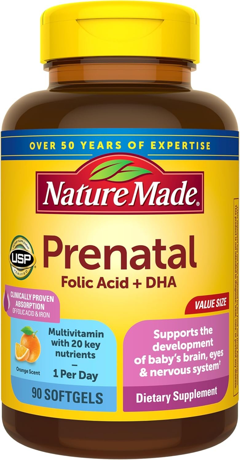 Nature Made Prenatal Vitamins for Women with Folic Acid + DHA, 90 Softgels