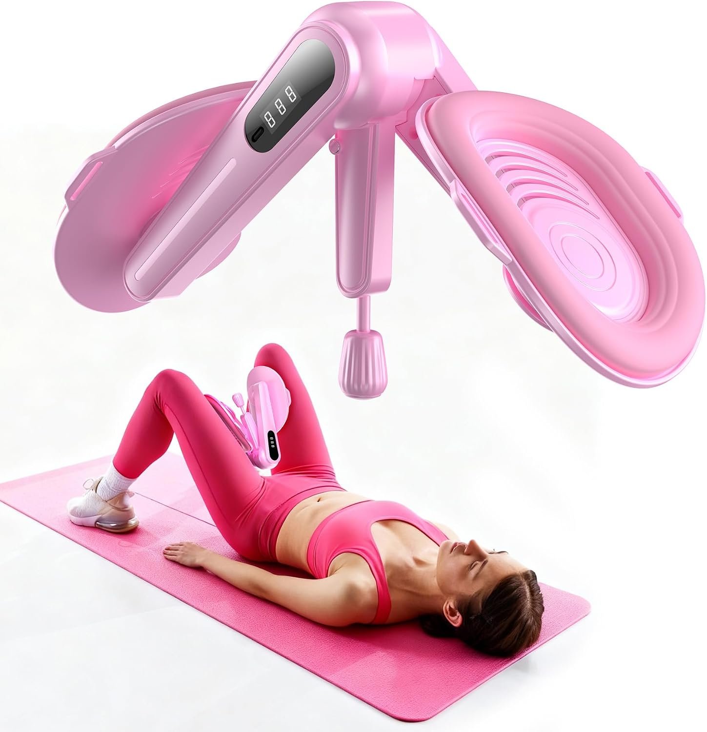 Thigh Trainer with Resistance Adjustment, Pelvic Floor Exercise Devices with LED Display, Inner Thigh Exerciser with Soft EVA Padding, Kegel Exerciser for Women Home, Pink