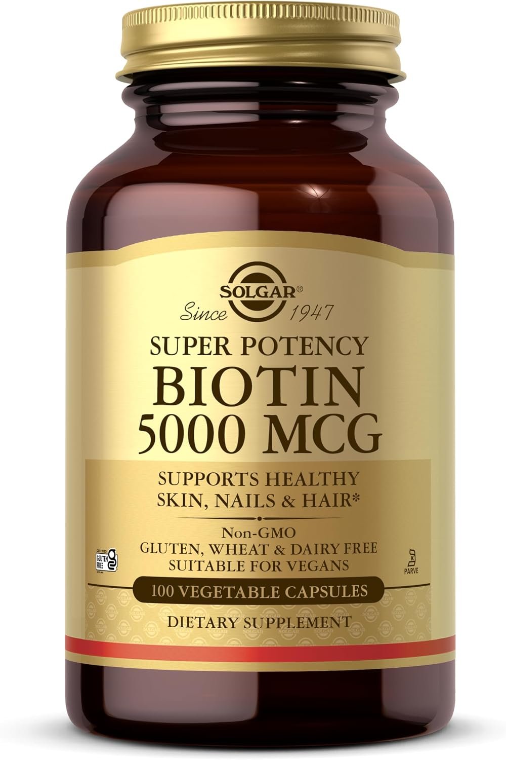 Solgar Biotin 5000 mcg, 100 Veg Caps – Promote Healthy Skin, Nails & Hair