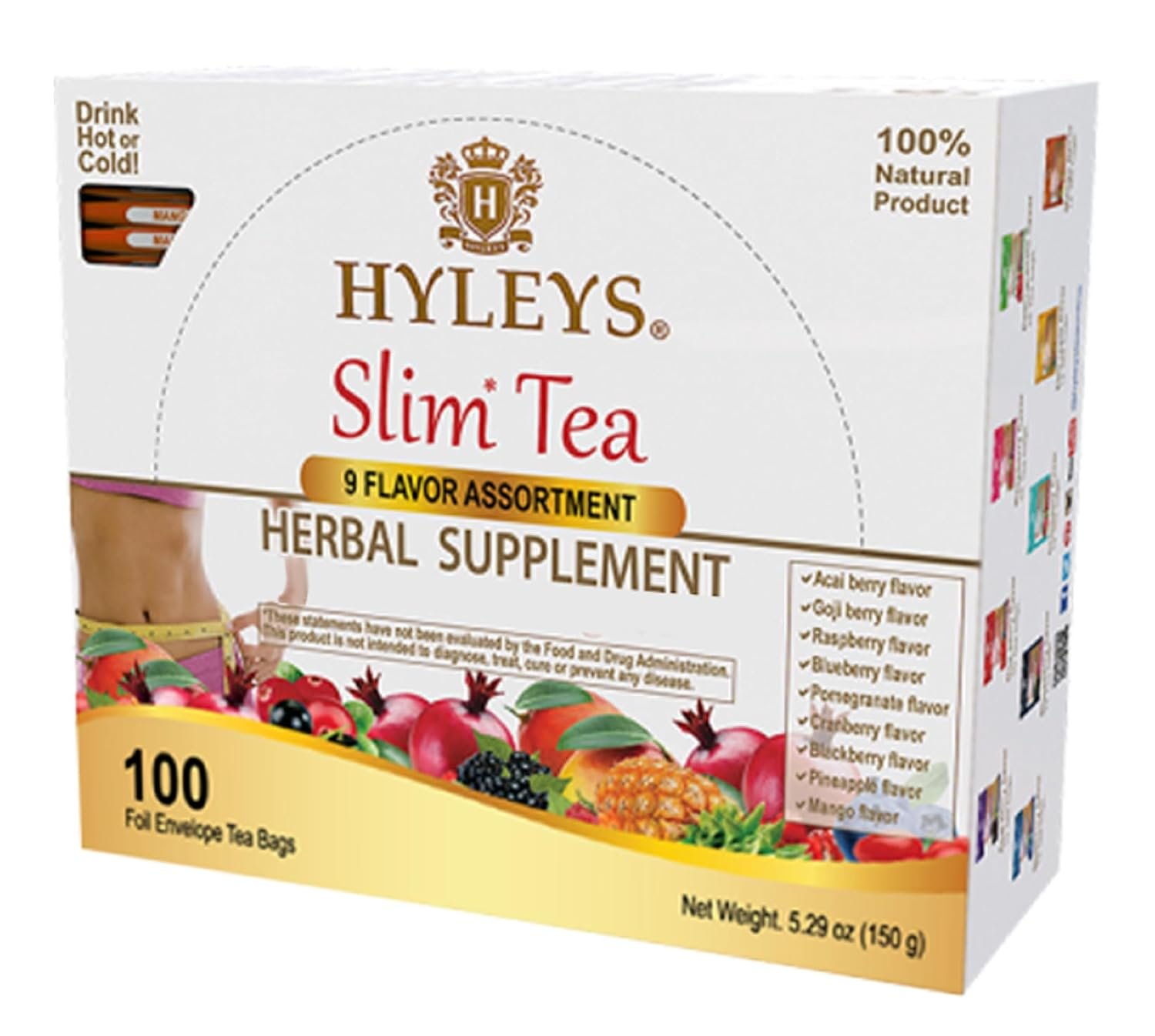 HYLEYS Slim Tea, 9 Flavor Weight Loss Variety Pack, Diet Tea, 100 Bags