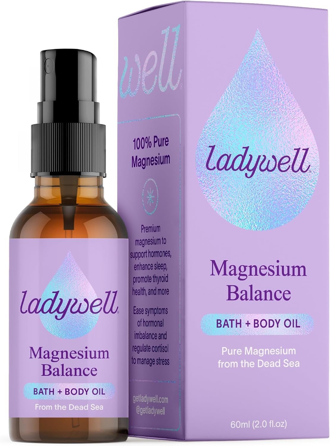 Ladywell Topical Magnesium Oil Spray | Mood, Cycle & Stress Support | PMS, PCOS, Fertility, Menopause, Hormone Balance, Cramps | Pure Magnesium Chloride, Science-Backed | Rapid Skin Absorption