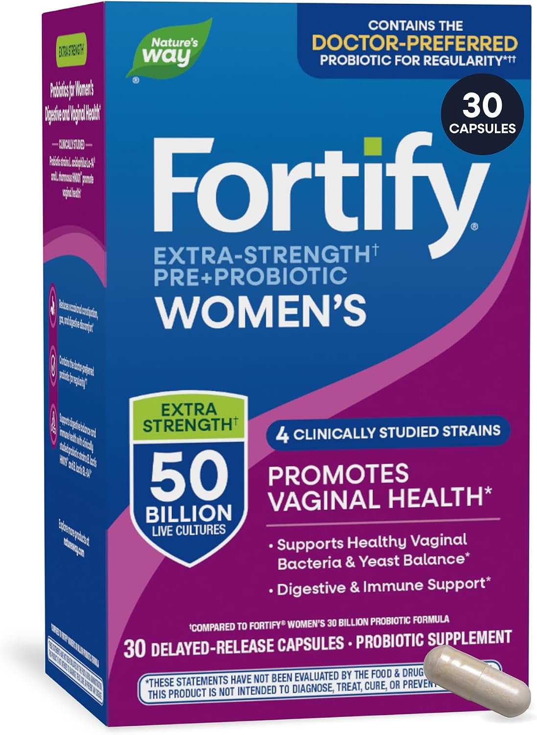 Nature’s Way Women’s Fortify Extra Strength(1) Pre+Probiotic, 50B CFU, 30ct