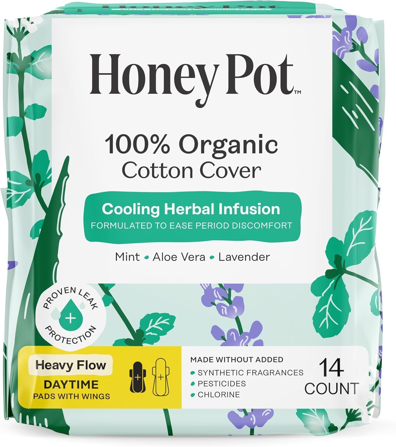 The Honey Pot Company – Cooling Herbal – Heavy Flow Daytime Pads for Women