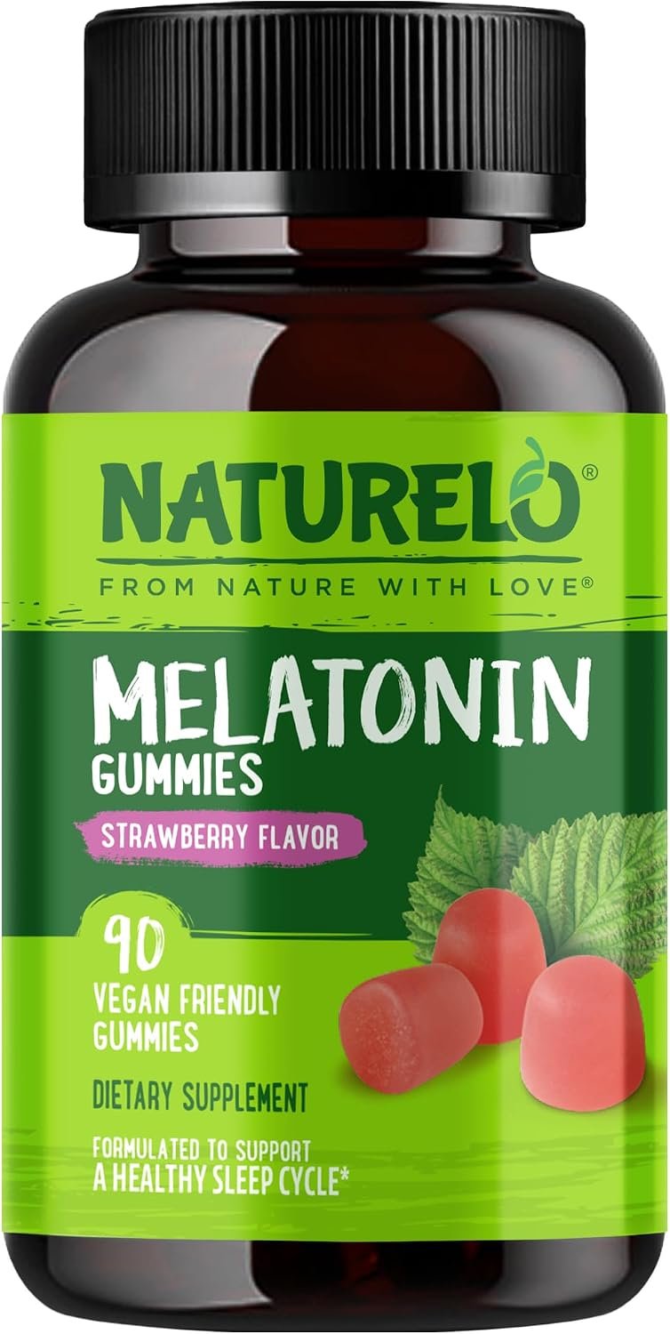 NATURELO Melatonin Gummies – Non-GMO, Gluten-Free, Soy Free – Strawberry Flavor – Gentle Sleep Supplement – 90 Vegetarian Gummies