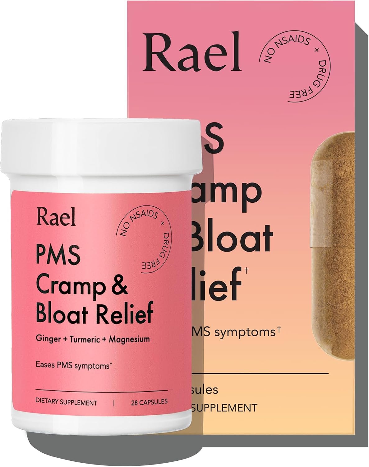 Rael PMS Supplement for Menstrual Support Cramp & Bloat Care (28 Capsules)