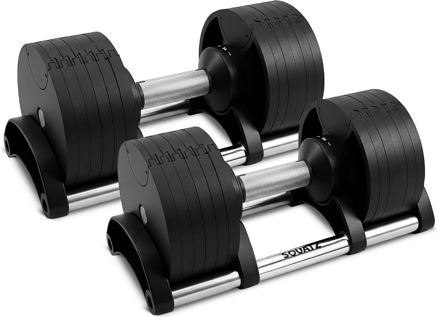 SQUATZ Adjustable Dumbbells with Quick Weight Change, Space-Saving Dumbbell Set with Anti‑Slip Handle, Secure Locking System, Heavy‑Duty Plates & Base for Home Workout and Strength Training