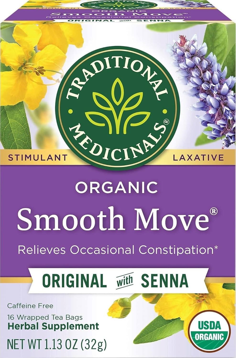 Traditional Medicinals Organic Smooth Move Laxative Tea, 16 Tea Bags (Pack of 1)