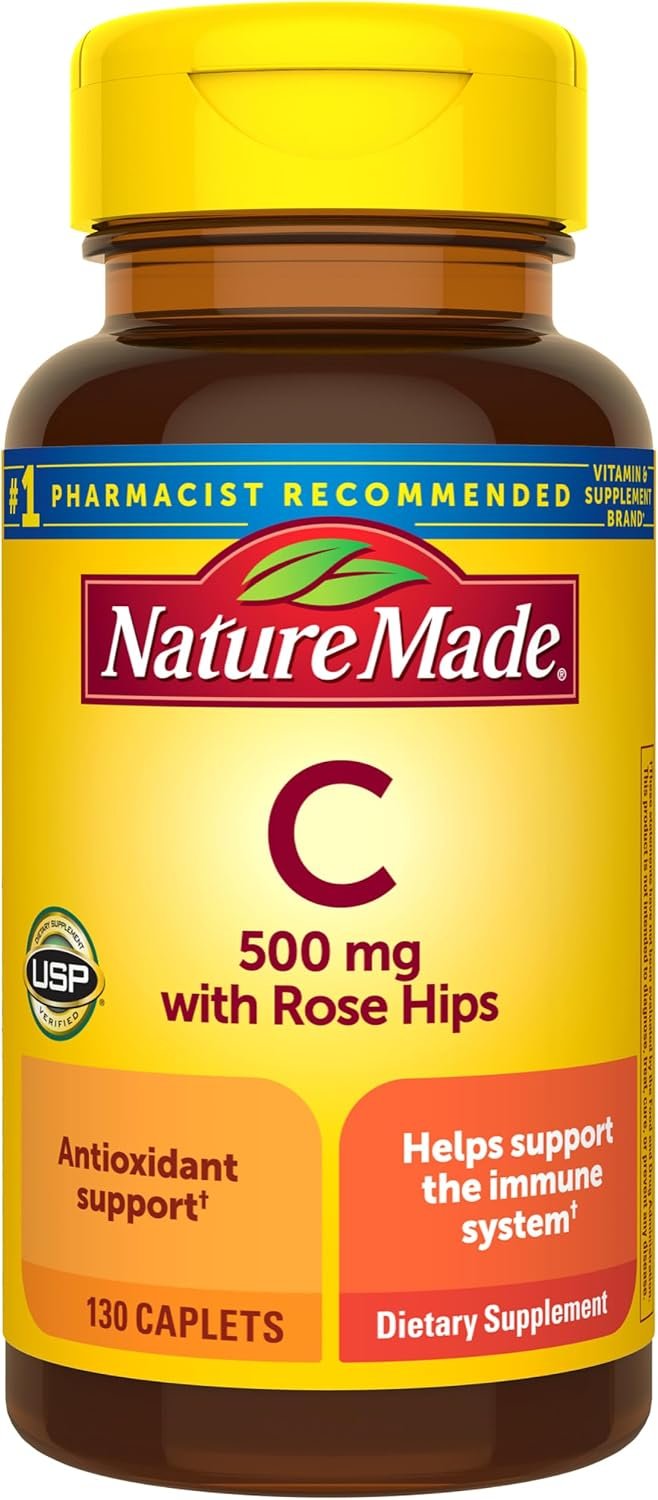 Nature Made Vitamin C 500 mg with Rose Hips Caplets, 130 Caplets